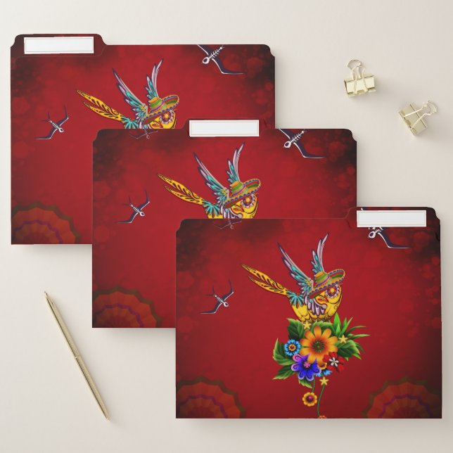 Funny sugar skull bird file folder (Set)