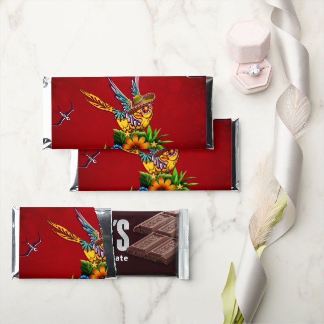 Funny sugar skull bird hershey bar favors (Front)