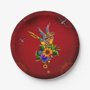 Funny sugar skull bird paper plates
