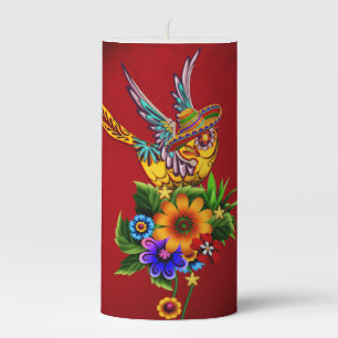Funny sugar skull bird pillar candle
