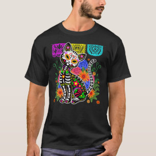 Funny Sugar Skull Calavera Cat Dia De Muertos Hall T-Shirt
