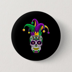 Funny Sugar Skull Mardi Gras Party Apparel Button