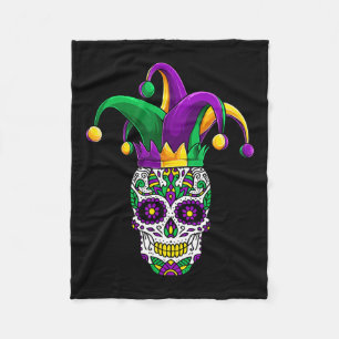 Funny Sugar Skull Mardi Gras Party Apparel Fleece Blanket
