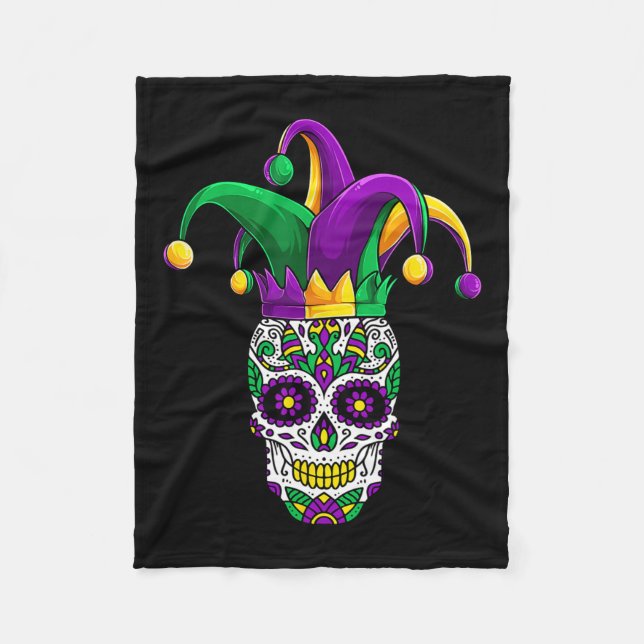 Funny Sugar Skull Mardi Gras Party Apparel  Fleece Blanket (Front)