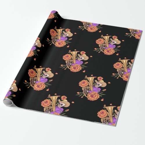 Funny Sugar Skull Skeleton Musician Festive Gothic Wrapping Paper