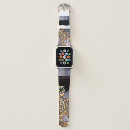 Funny sugar skull with maxican hat apple watch band
