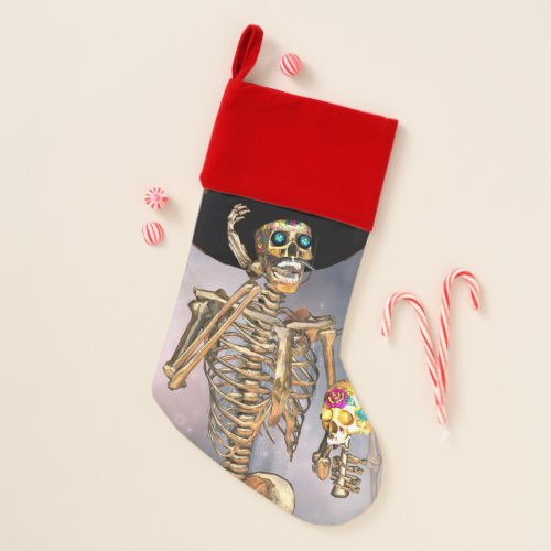 Funny sugar skull with maxican hat christmas stocking