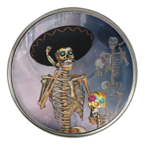 Funny sugar skull with maxican hat golf ball marker