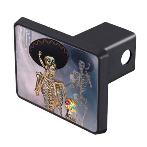 Funny sugar skull with maxican hat hitch cover