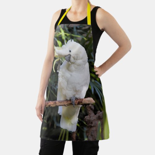 Funny Sulfur_Crested Cockatoo Parrot Bird Waves Apron