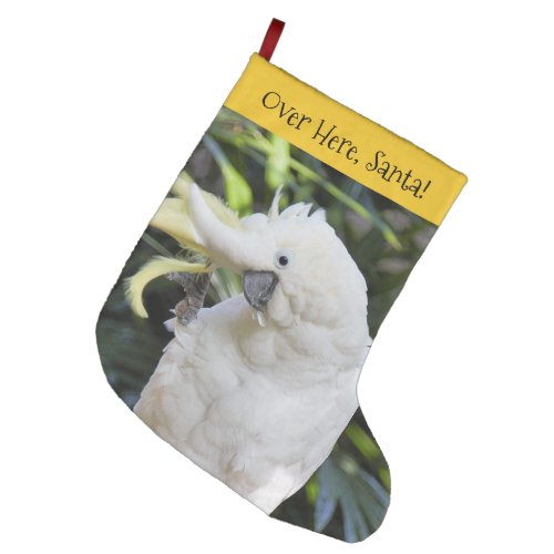 Funny Sulfur_Crested Cockatoo Parrot Bird Waves Large Christmas Stocking