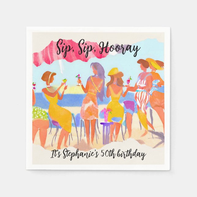 Funny Summer Beach Cocktail Women's 50th Birthday Napkins (Front)