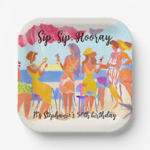 Funny Summer Beach Cocktail Women's 50th Birthday Paper Plates