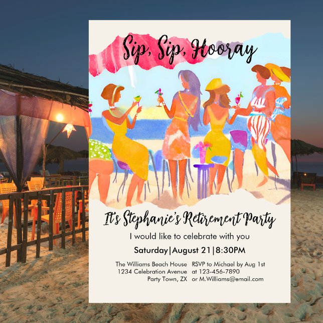 Funny Summer Beach Cocktail Women's Retirement Invitation (Creator Uploaded)