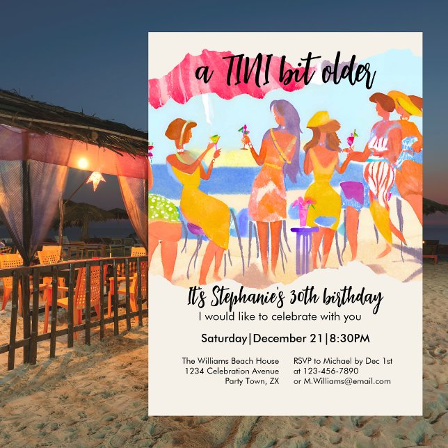 Funny Summer Beach Tini Bit Older 30th Birthday Invitation (Creator Uploaded)