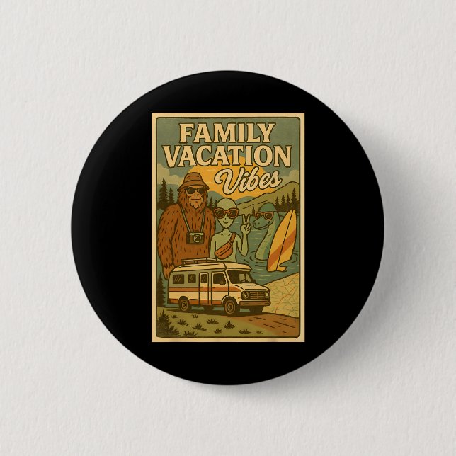 Funny Summer Bigfoot Family Vacation Alien Nessie  Button (Front)
