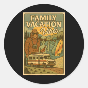 Funny Summer Bigfoot Family Vacation Alien Nessie Classic Round Sticker