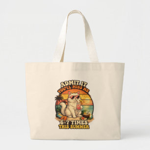 Funny Summer Cat "Admit It You'll Miss Me" Retro Large Tote Bag