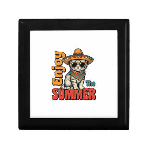 Funny Summer Cat Sombrero Vintage Engraving Design Gift Box