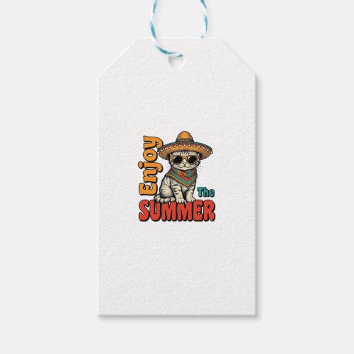 Funny Summer Cat Sombrero Vintage Engraving Design Gift Tags