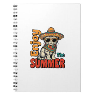 Funny Summer Cat Sombrero Vintage Engraving Design Notebook
