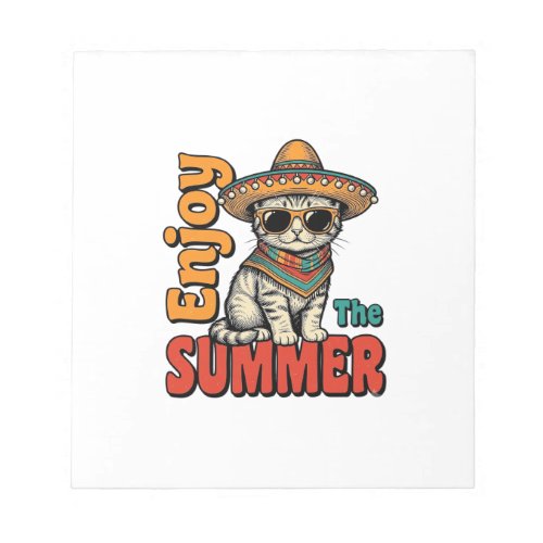 Funny Summer Cat Sombrero Vintage Engraving Design Notepad