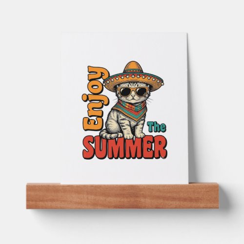 Funny Summer Cat Sombrero Vintage Engraving Design Picture Ledge