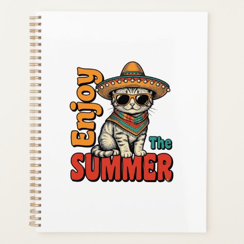 Funny Summer Cat Sombrero Vintage Engraving Design Planner