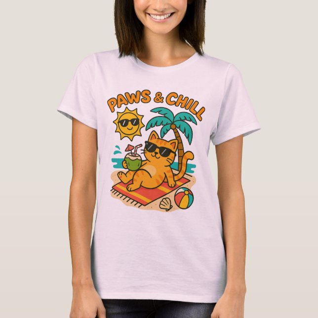 Funny Summer Cat T-Shirt – "Paws & Chill"  (Front)