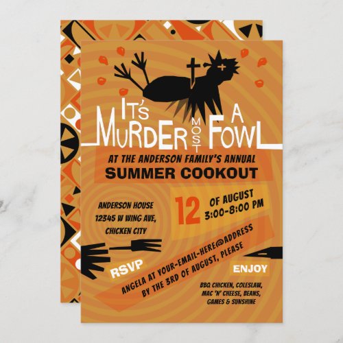 Funny Summer Cookout Chicken BBQ Retro 60s Modern Invitation