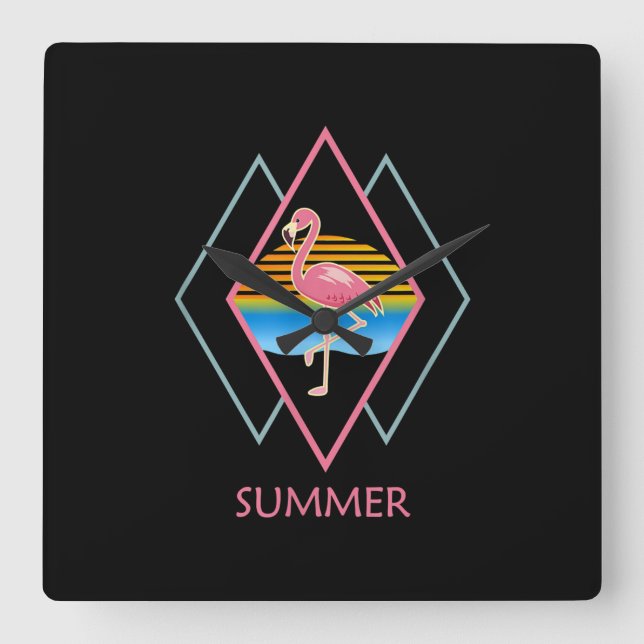 Funny Summer Flamingo | Cute Flamingo Lover Square Wall Clock (Front)