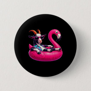 Funny Summer Goat Pink Pool Party Hawaiian Summer Button