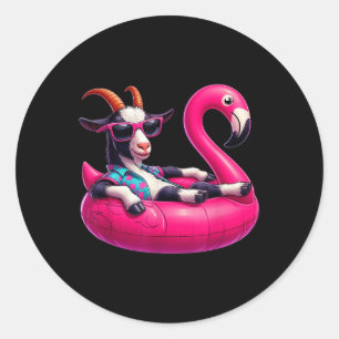 Funny Summer Goat Pink Pool Party Hawaiian Summer Classic Round Sticker