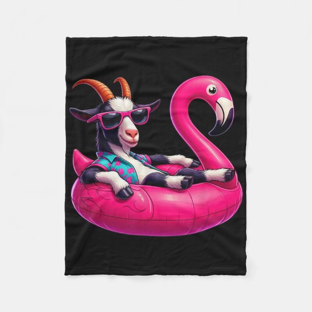 Funny Summer Goat Pink Pool Party Hawaiian Summer  Fleece Blanket (Front)