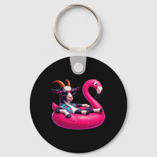 Funny Summer Goat Pink Pool Party Hawaiian Summer Keychain