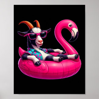 Funny Summer Goat Pink Pool Party Hawaiian Summer  Poster