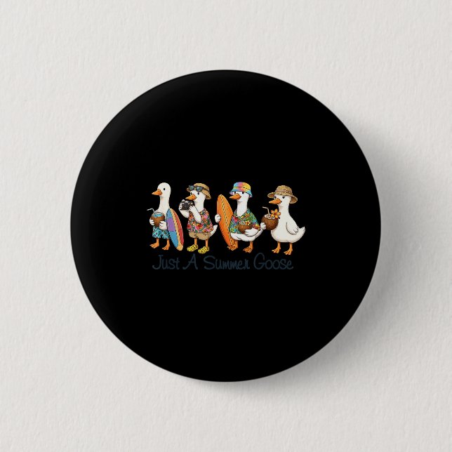 Funny summer goose beach duck surf vacation cute button (Front)