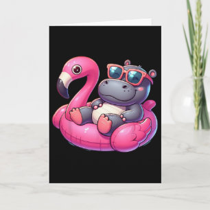 Funny Summer Hippo Pink Pool Party Hawaiian Summer Card