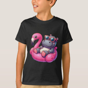 Funny Summer Hippo Pink Pool Party Hawaiian Summer T-Shirt