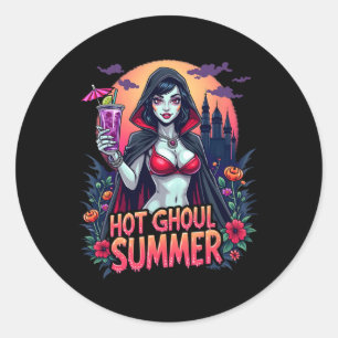 Funny Summer Hot Ghoul Summerween Vibes Ice Cream  Classic Round Sticker