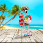 Funny Summer Party Flamingo Cutout<br><div class="desc">Photo of a cute,  funny party animal,  this flamingo is dressed in beach wear from his head to his flip flops.  He wears a straw hat,  sunglasses,  tank top,  shorts,  and flip flops,  and carries his surf board and pool float.  He will make you smile every summer!</div>