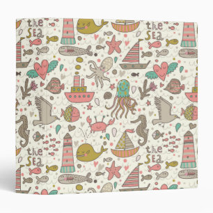 Funny Summer Pattern With Ships 3 Ring Binder