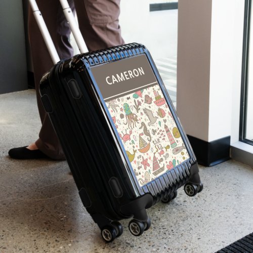 Funny Summer Pattern With Ships  Add Your Name Luggage