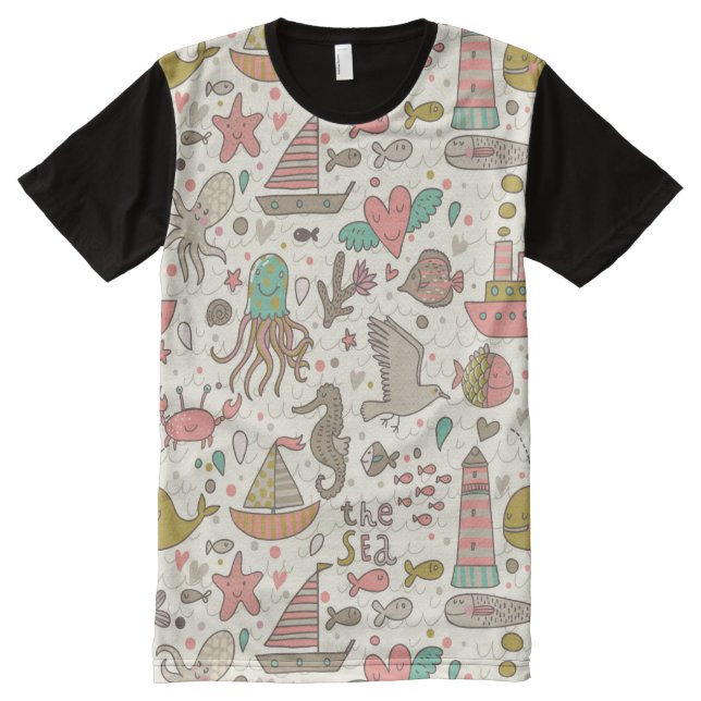 Funny Summer Pattern With Ships All-Over-Print T-Shirt (Front)