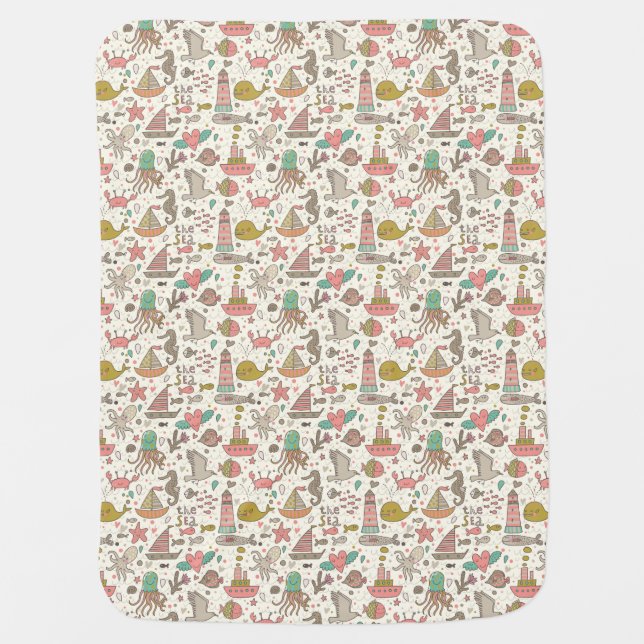 Funny Summer Pattern With Ships Baby Blanket (Front)