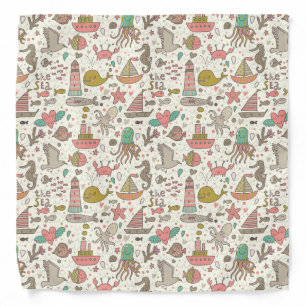 Funny Summer Pattern With Ships Bandana