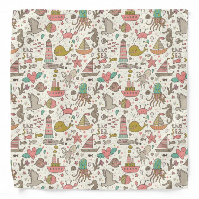 Funny Summer Pattern With Ships Bandana (Front)