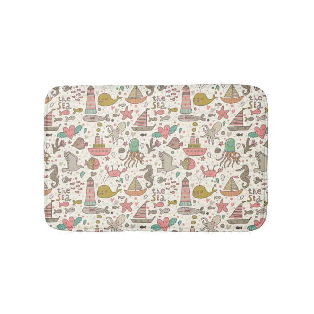 Funny Summer Pattern With Ships Bathroom Mat (Front)