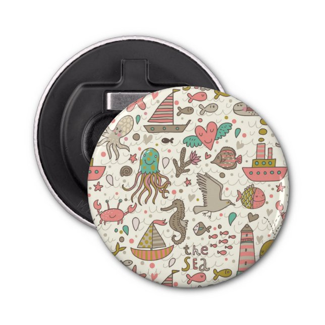 Funny Summer Pattern With Ships Bottle Opener (Front)