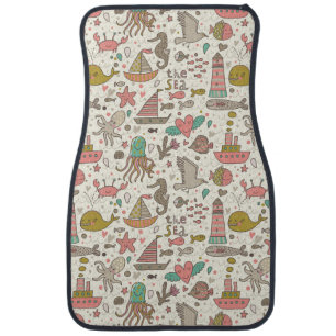Funny Summer Pattern With Ships Car Floor Mat